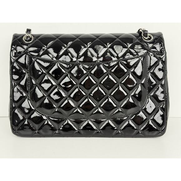 Chanel Patent Quilted Jumbo Single Flap Bag Black with Silver Hardware B-2 - Picture 4 of 16
